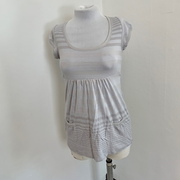 VTG 2000 y2k OP Soft T Shirt Long Stripe Emo Tie Back Cap Sleeve Blue Gray - Picture 9 of 13